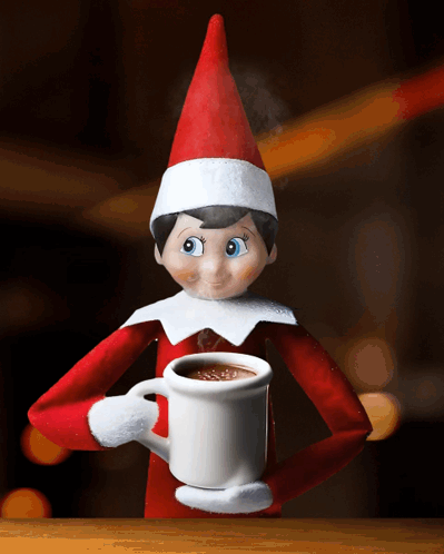 Elf on the Shelf Sipping Hot Chocolate